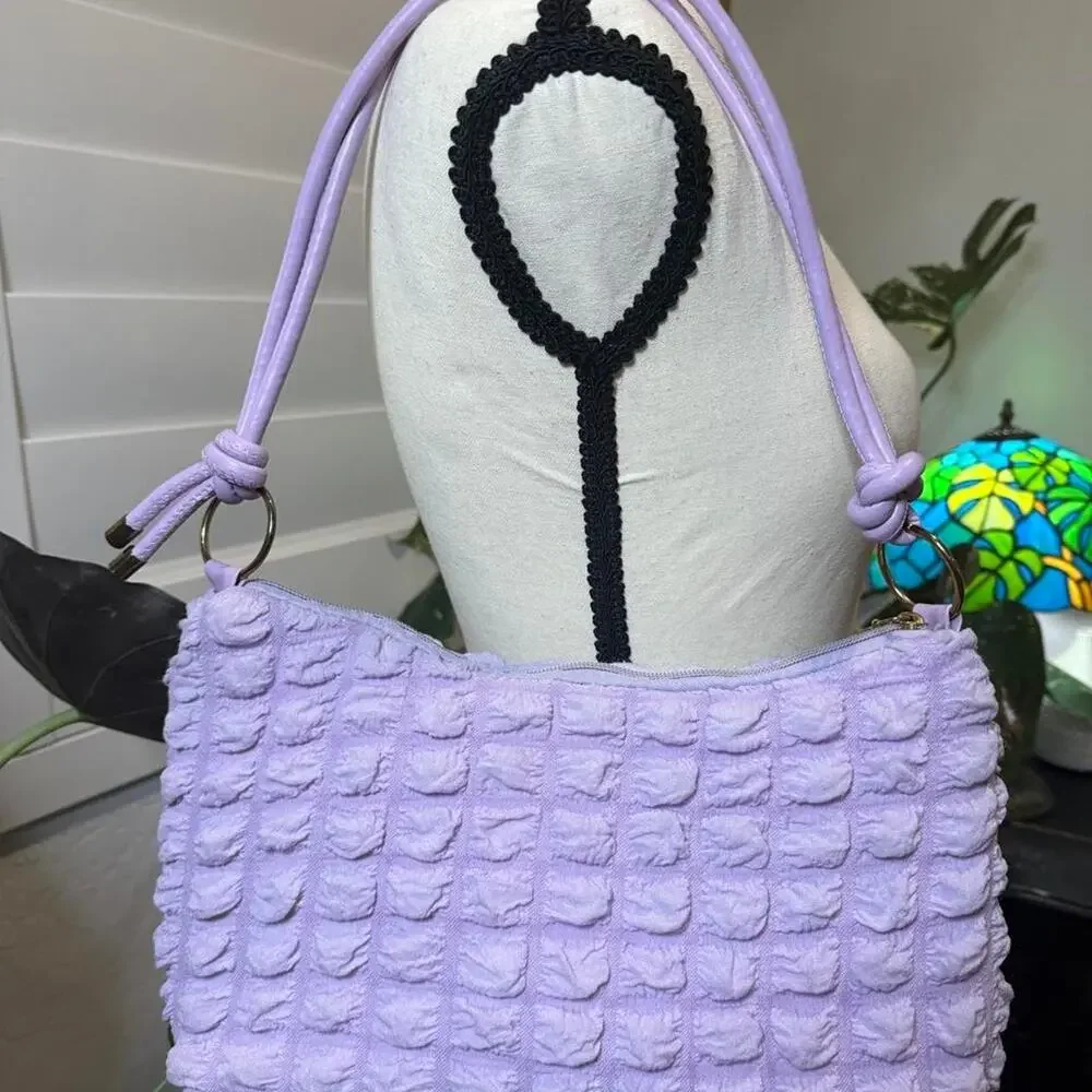 Y2K Lilac Purple Textured Shoulder Bag Knotted Strap Fairycore Purse